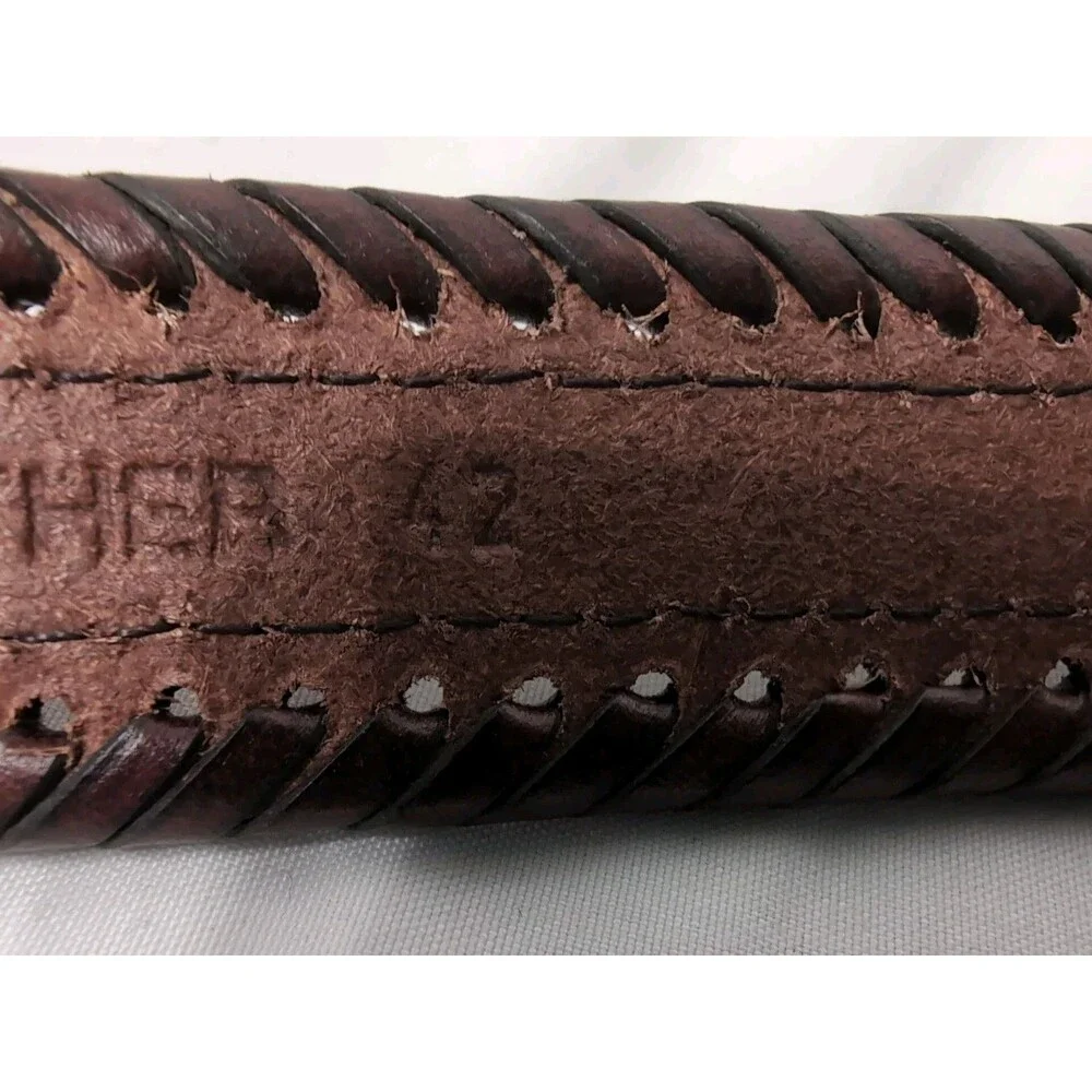 CUSTOM LEATHER BELT LEATHER And WOVEN CANVAS  MENS SIZE 42 BROWN/TAN/BRASS